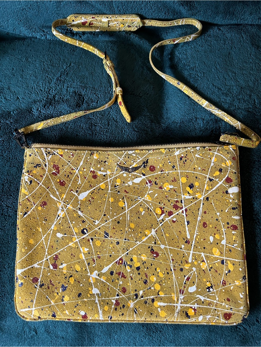 Zadig & Voltaire Pollock Yellow Paint Splatter Leather Shoulder/Crossbody Bag